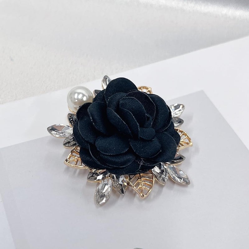 OIDIMS Elegant Rose Flower Brooch Pin for Women Men Wedding Party Gentleman's Essentials Handmade Imitation Crystal Pearl Fabric Flower Lapel Pin Dress Suit Accessories Boutonniere Ideas Gift - Image 4